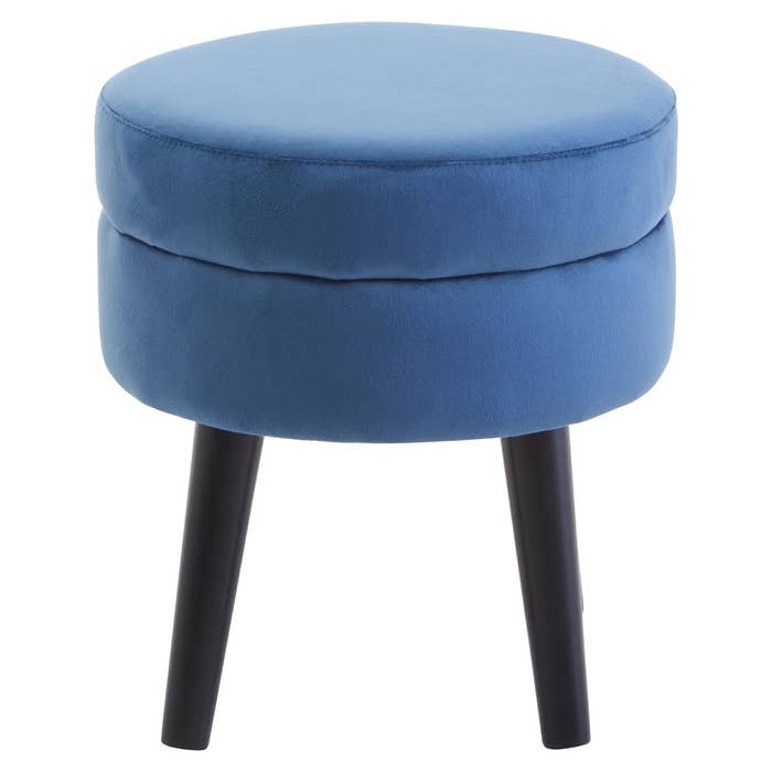 Midnight Blue Velvet Stool with Black Legs - product image 1