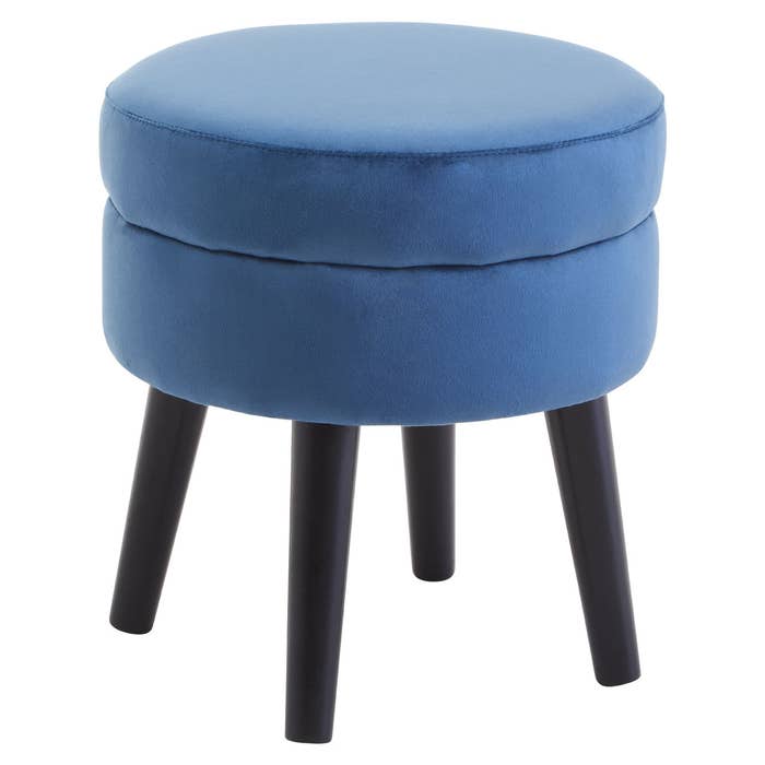 Midnight Blue Velvet Stool with Black Legs - product image 2