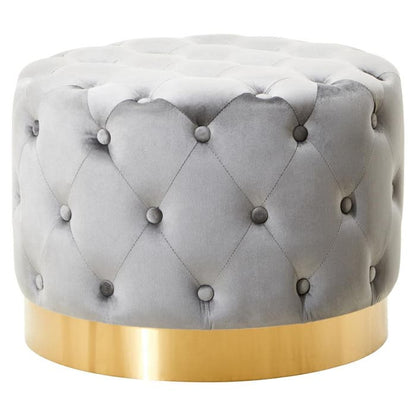 Grey Velvet Tufted Stool with Matte Gold Base - product image 1