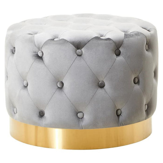 Grey Velvet Tufted Stool with Matte Gold Base - product image 1