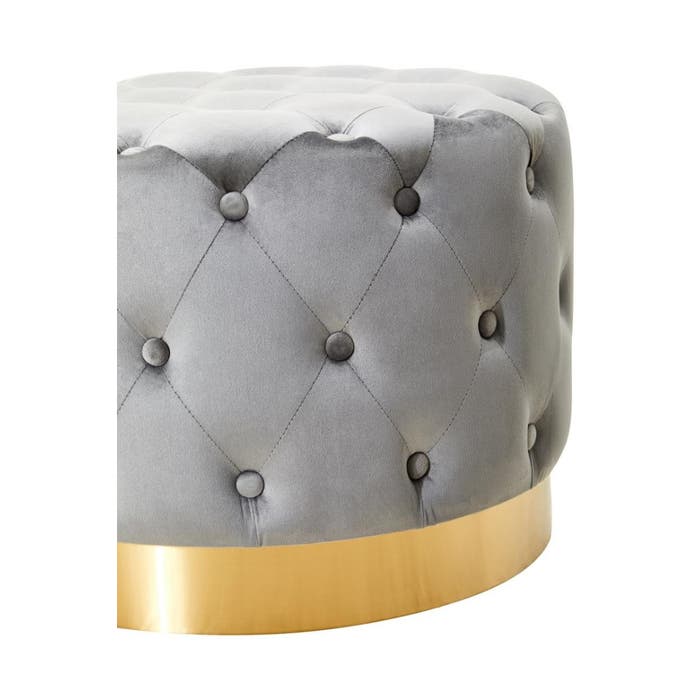 Grey Velvet Tufted Stool with Matte Gold Base - product image 2