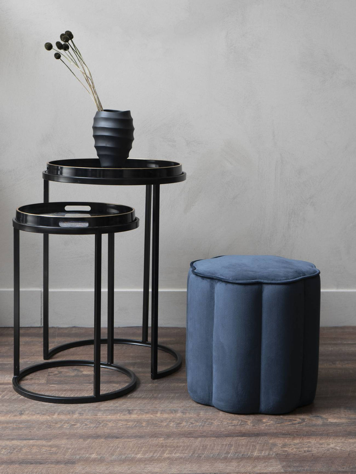 Royal Blue Velvet Scallop Footstool - product image 2
