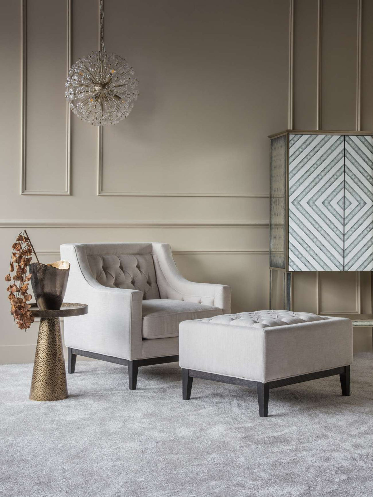 Ivory Button-Tufted Upholstered Stool, 81 x 61 cm - product image 5