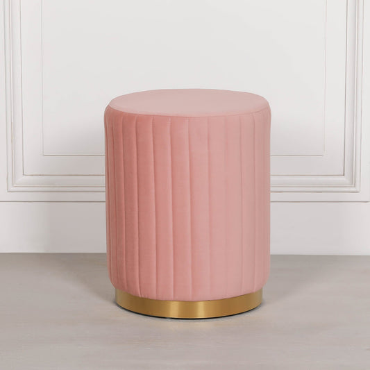 Pink Velvet Round Stool with Gold-Tone Base - product image 1