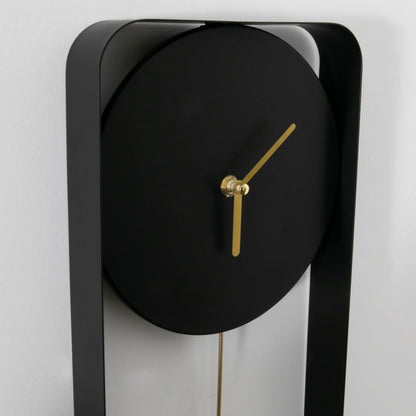 Matte Black Metal Wall Clock with Gold Details