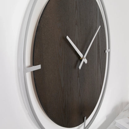Wood-Look Face Wall Clock with Silver Frame, 60 cm - product image 2