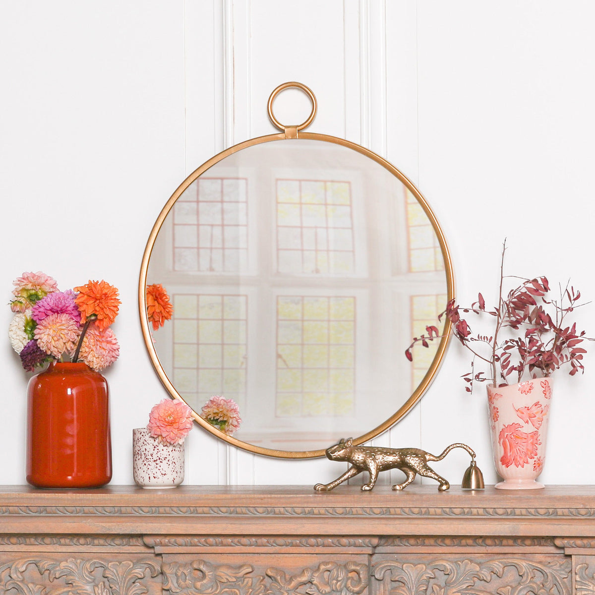 Gold Hook-Frame Round Wall Mirror - product image 1