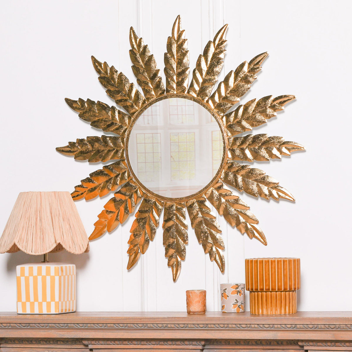 Gold Flower-Frame Round Wall Mirror, 76 cm - product image 1